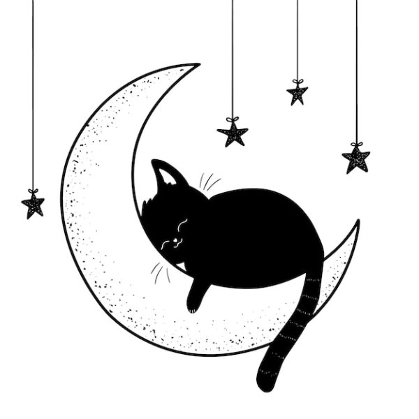 Котик на месяце трафарет