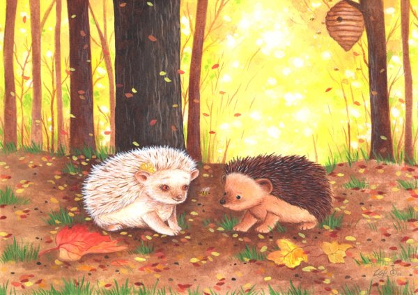 Живопись семья ежей