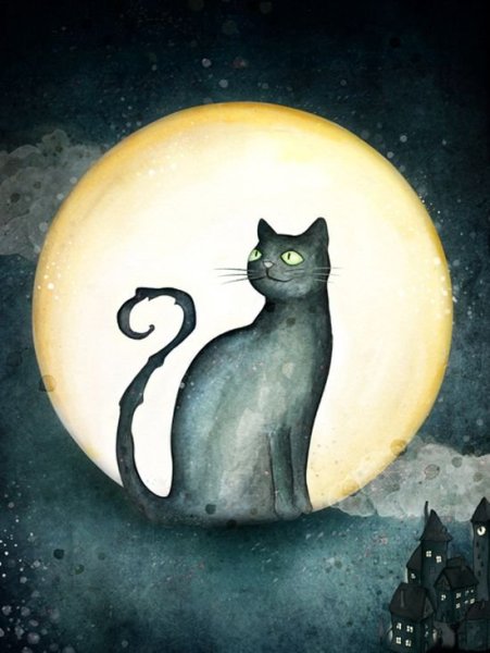 Кот и Луна арт