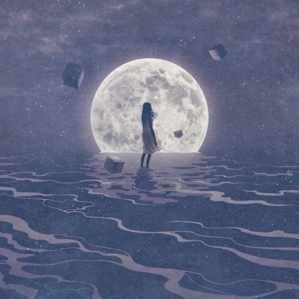 Девушка на фоне Луны арт