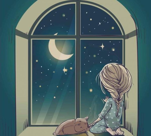 Девочка у окна рисунок