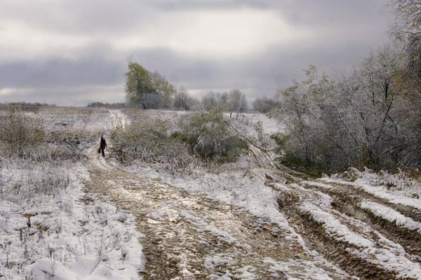 Поздняя осень первый снег деревня