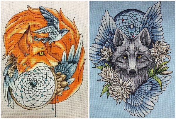 Вышивка крестом Ловец снов волк