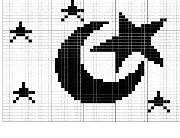 Вышить крестиком луну и звезды
