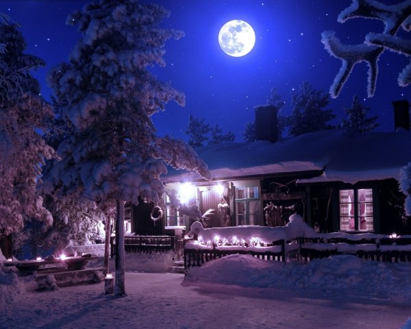 Зима вечер Луна