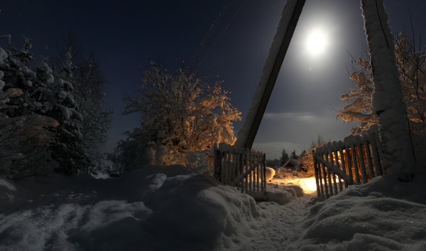 Зимняя Лунная ночь в деревне