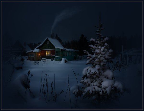 Деревенский домик зимой