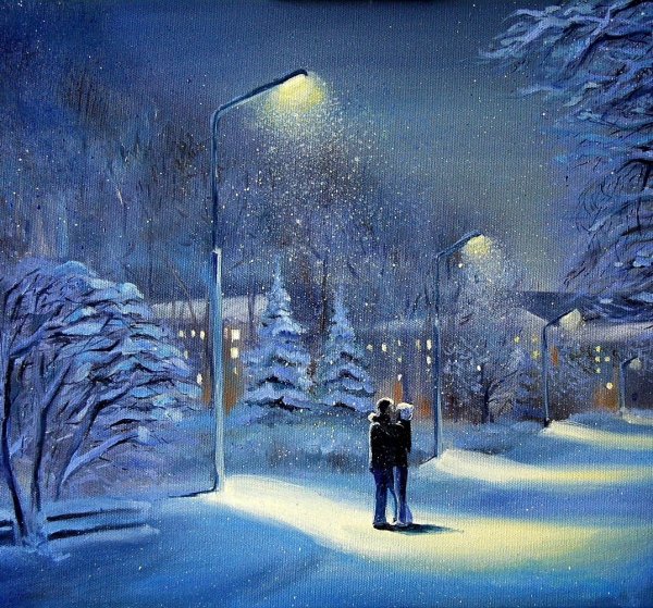 Пара и снежный пейзаж