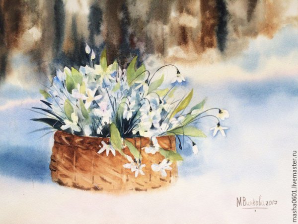 Подснежники Курбатов акварель