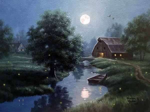 Лунная ночь в деревне