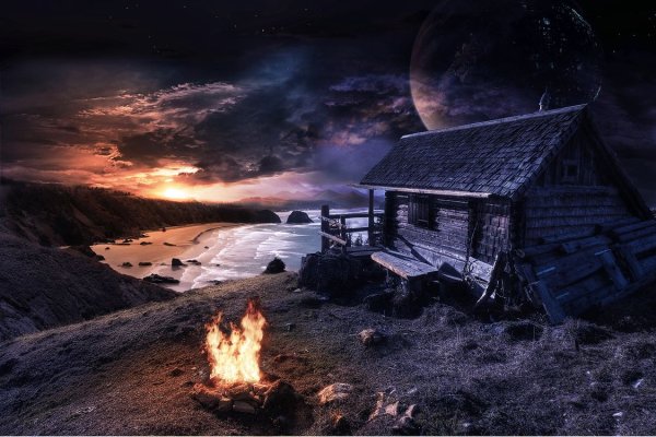 Домики в лесу ночь костер