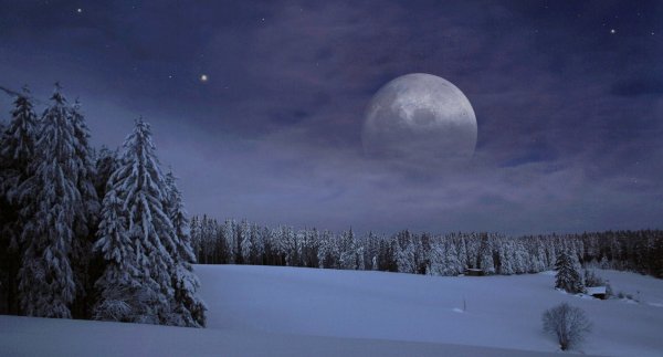 Зима равнина полная Луна