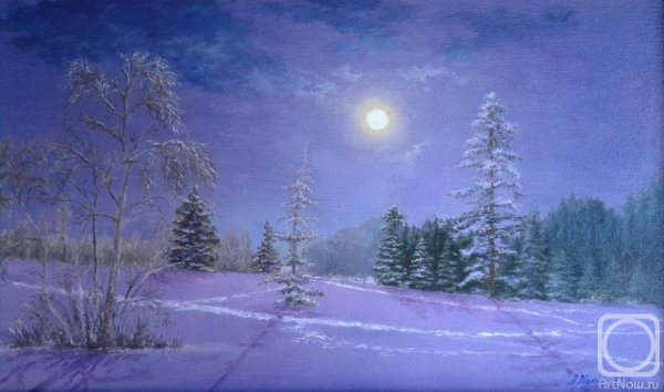 Зима Луна живопись