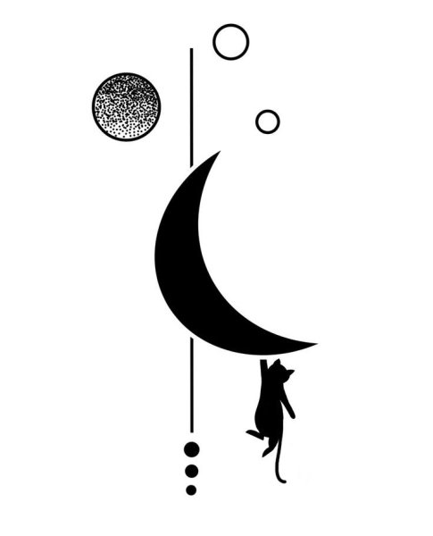 Тату полумесяц с кошкой