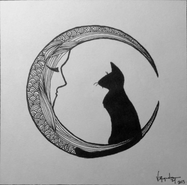 Тату кошка на Луне