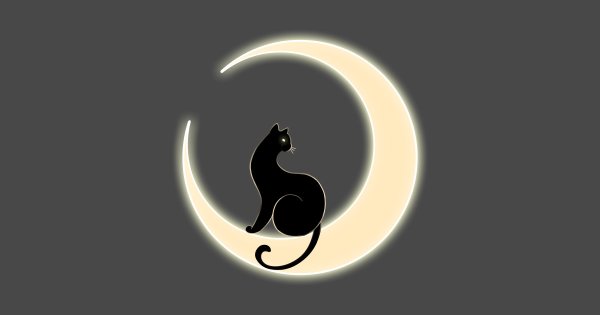 Тату черная кошка на Луне