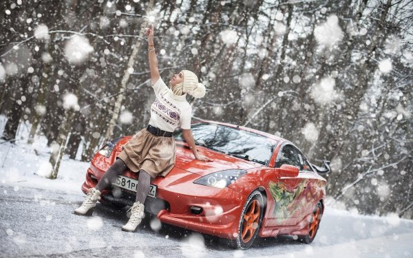 Фотосессия с машиной зимой