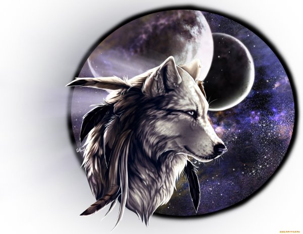 Голова волка на фоне Луны