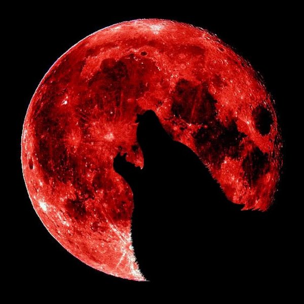 Красная Луна на черном фоне
