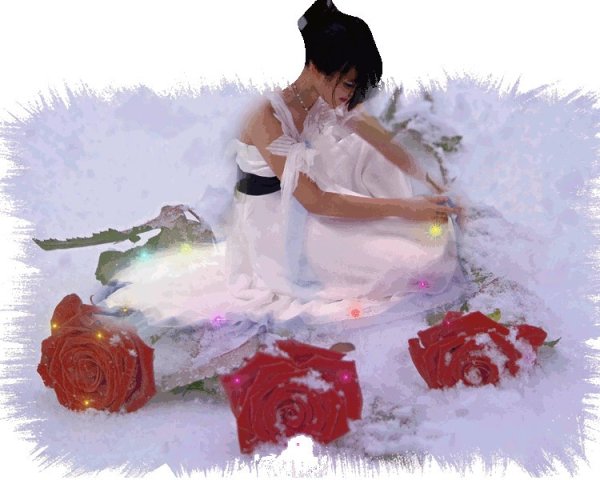 Девушка с розами зимой