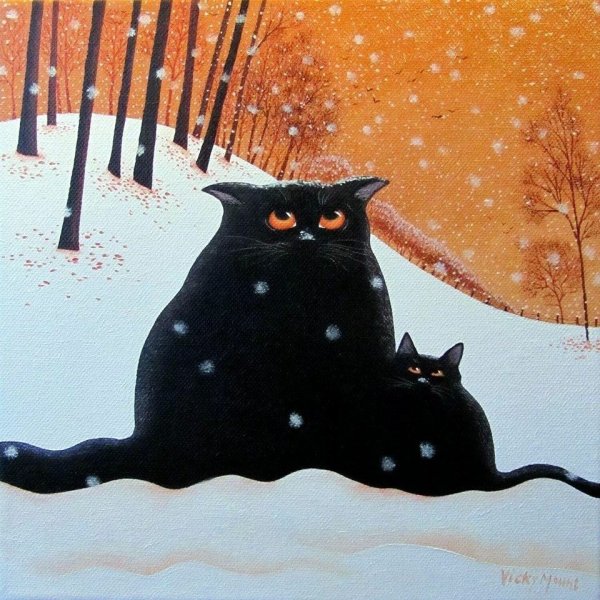 Черная кошка зима