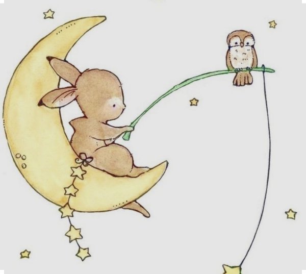 Зайчик на месяце рисунок