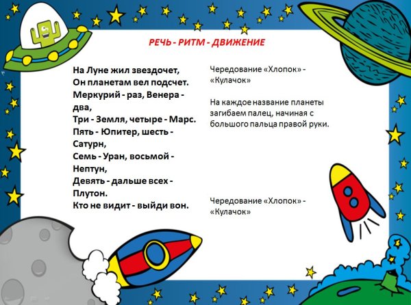 Пальчиковая гимнастика для детей на тему космос