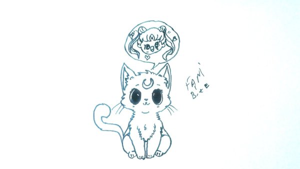Как нарисовать кошку аниме голубой в наушниках четырехнангах