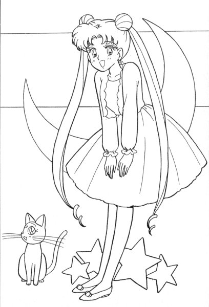 Кошка Луна из сейлормун раскраска