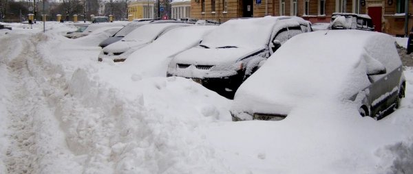 Машины в снегу во дворе
