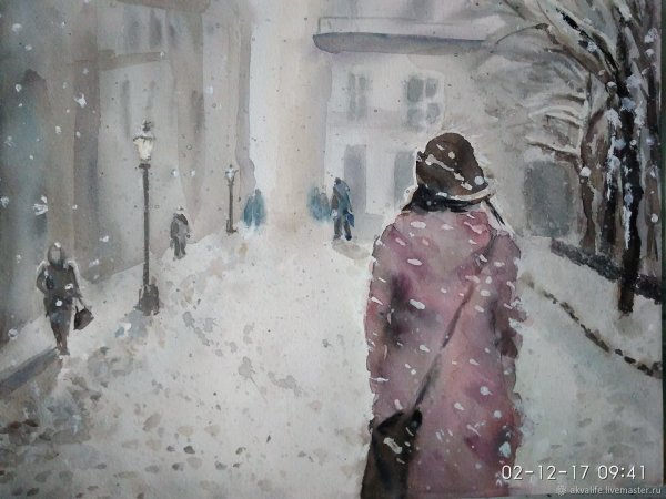 Снегопад в городе живопись