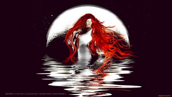 Рыжая девушка и Луна