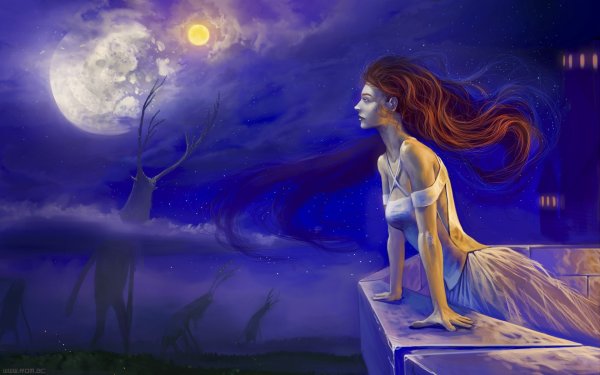 Рыжая девушка и Луна
