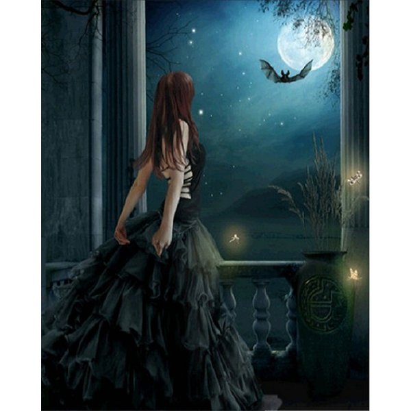 Рыжая девушка и Луна