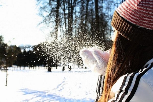 Девушка зимой со спины