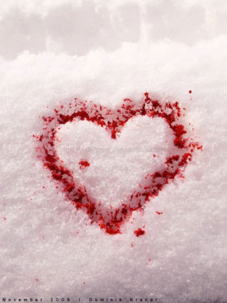 Красное сердце на снегу