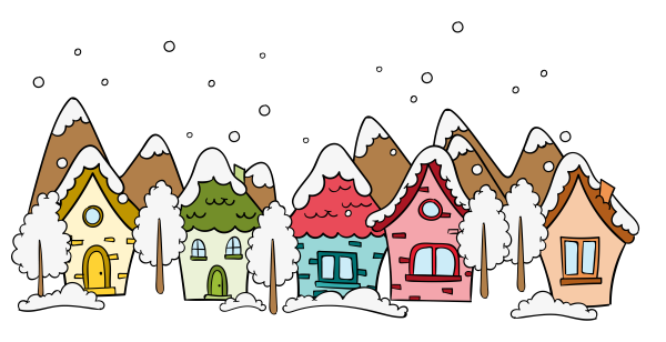 Мультяшные домики в снегу