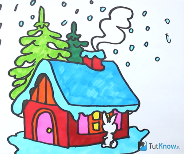 Нарисовать зимний домик