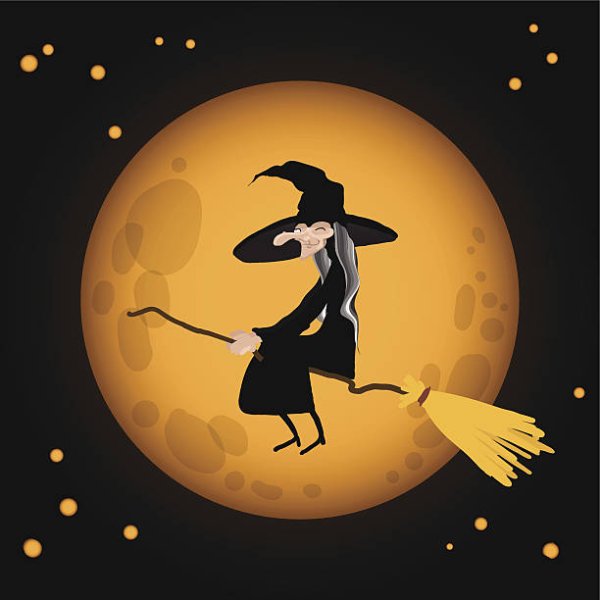 Ведьмочка на метле ночью