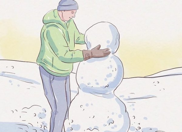 Папа лепит снеговика