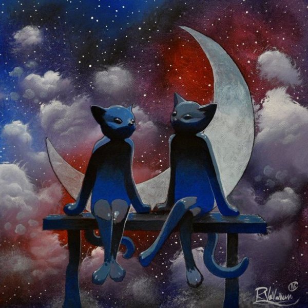 Кот и Луна арт