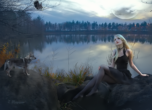 Красивая природа России волки и девушка