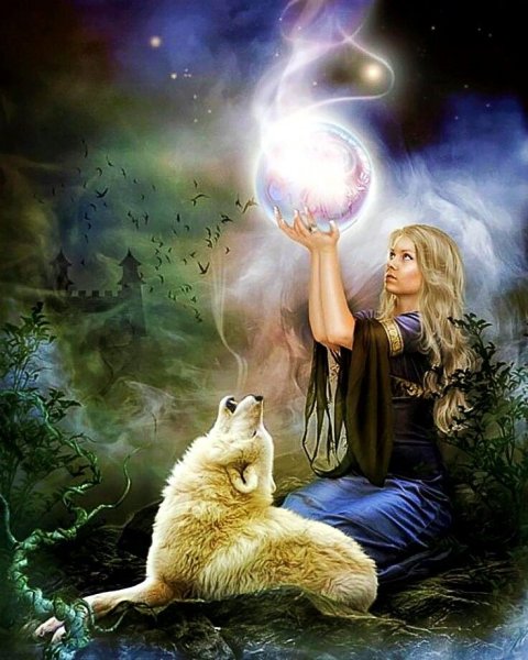 Девушка ,волк ,Луна фэнтези