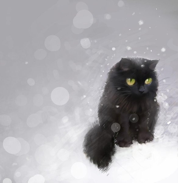 Черные коты на снегу