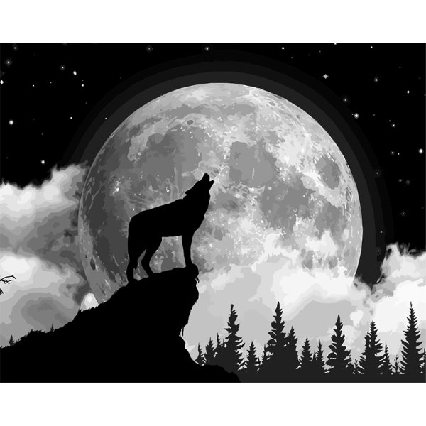 Волк Луна черно белый