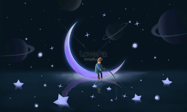 Мальчик на Луне с удочкой