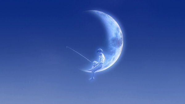 Мальчик на Луне с удочкой