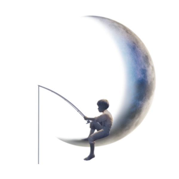Мальчик на Луне с удочкой
