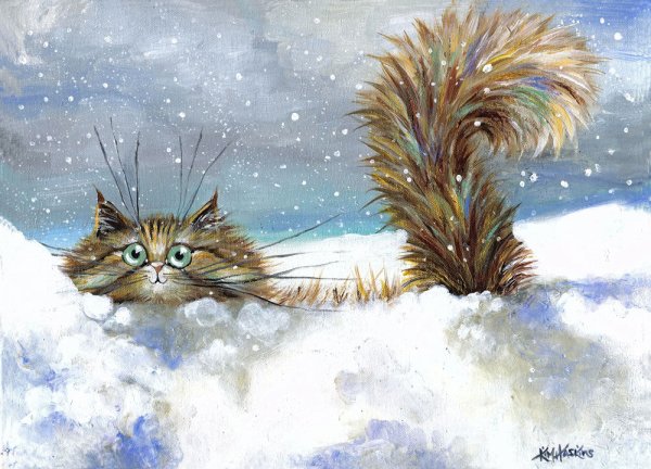Кот зима живопись
