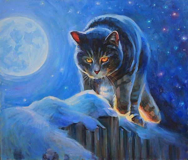Зимние коты в живописи